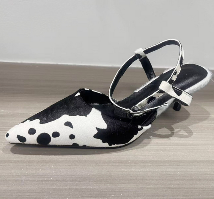 Cow Print Pointed-Toe Slingback Heels - Savanna