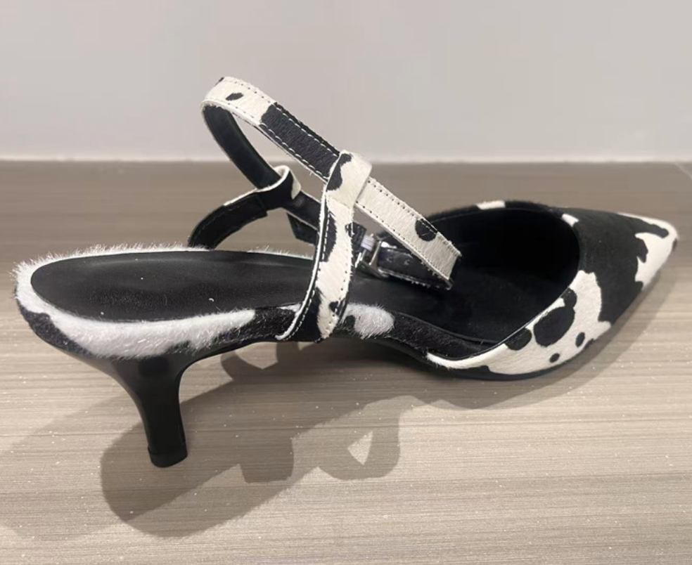 Cow Print Pointed-Toe Slingback Heels - Savanna