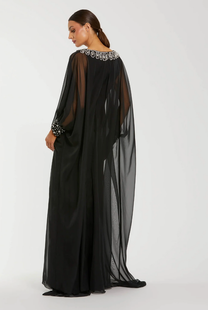 Crystal Embellished Chiffon Cape Maxi Dress - Elowen