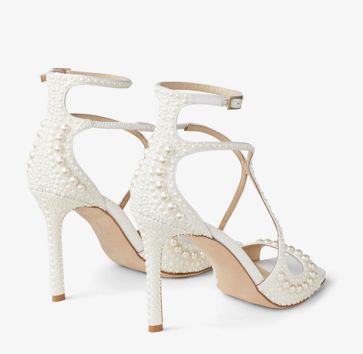 Pearl Embellished Strappy Stiletto Sandals - Pearlesse