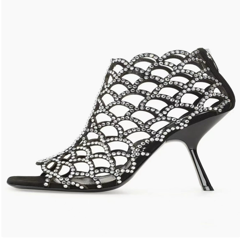 Crystal Cutout Stiletto Ankle Boots - Vantessa