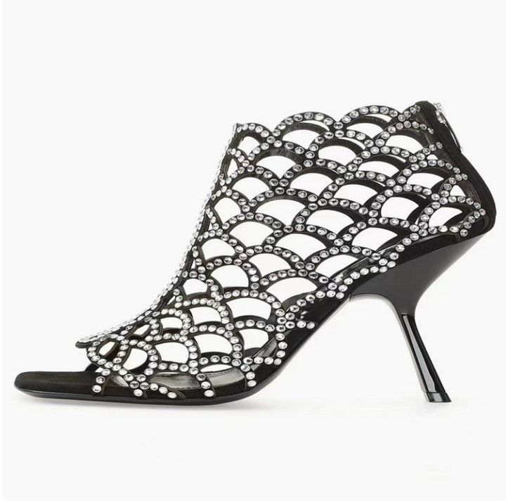 Crystal Cutout Stiletto Ankle Boots - Vantessa