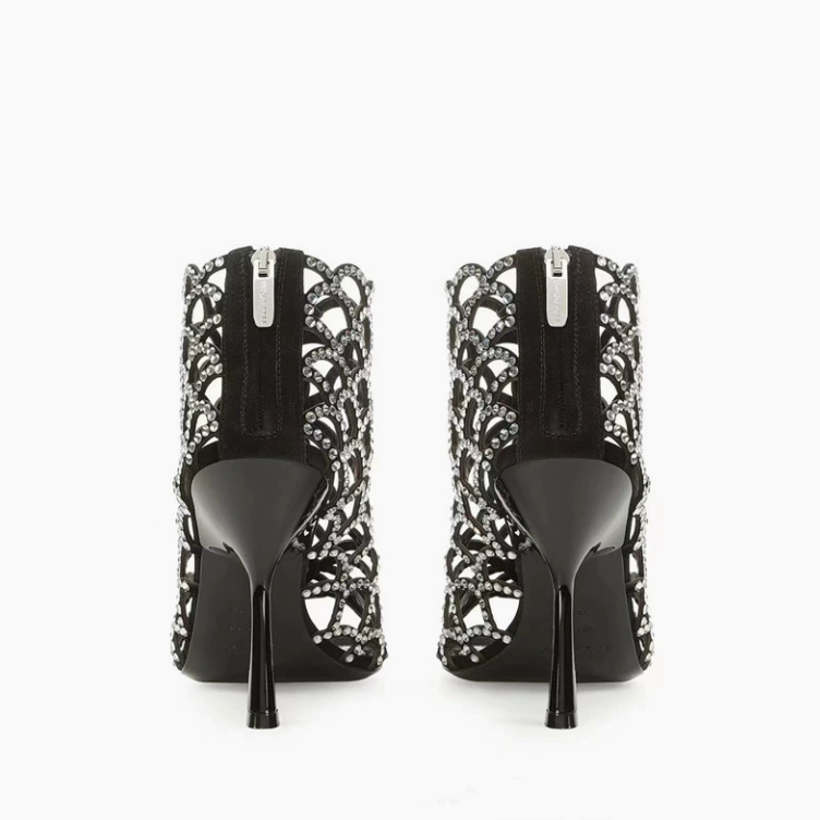 Crystal Cutout Stiletto Ankle Boots - Vantessa
