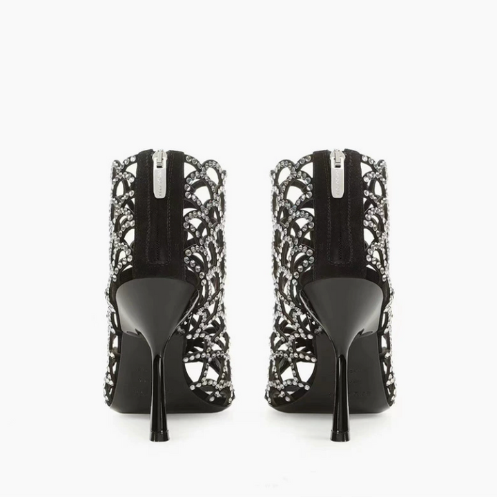 Crystal Cutout Stiletto Ankle Boots - Vantessa