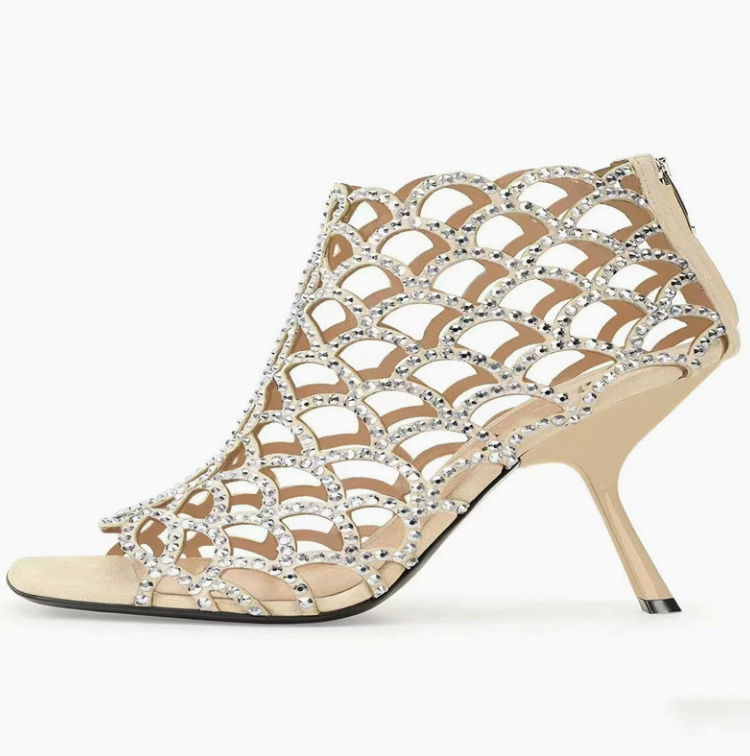 Crystal Cutout Stiletto Ankle Boots - Vantessa