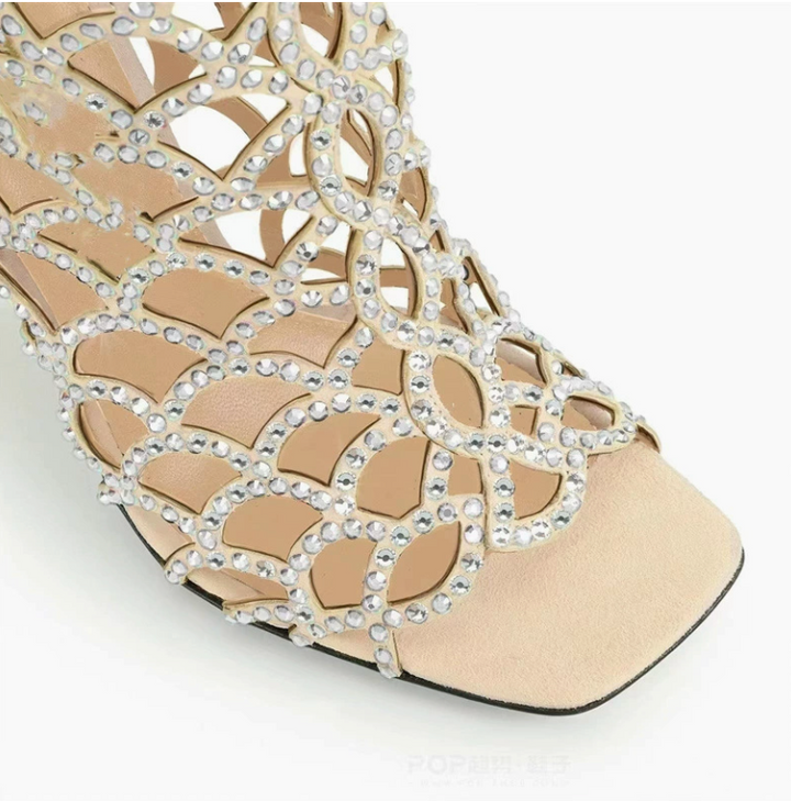 Crystal Cutout Stiletto Ankle Boots - Vantessa