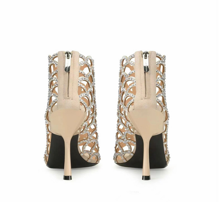 Crystal Cutout Stiletto Ankle Boots - Vantessa