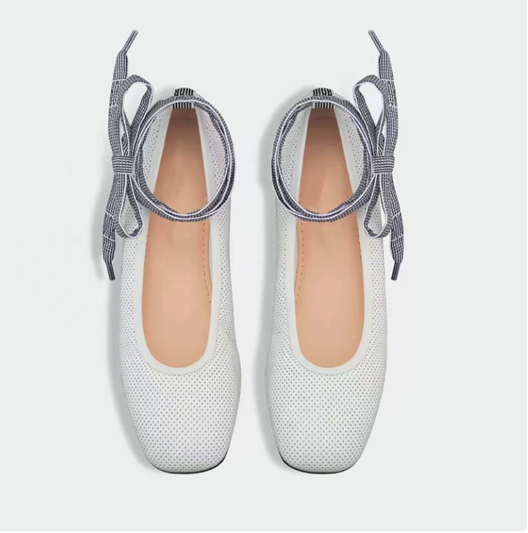 Perforated Lace-Up Ballet Flats - Arlisse