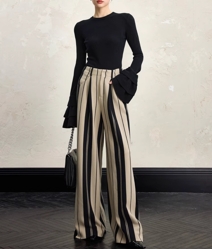 بنطلون واسع مخطط بخصر عالٍ – نوير