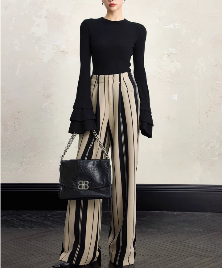 بنطلون واسع مخطط بخصر عالٍ – نوير