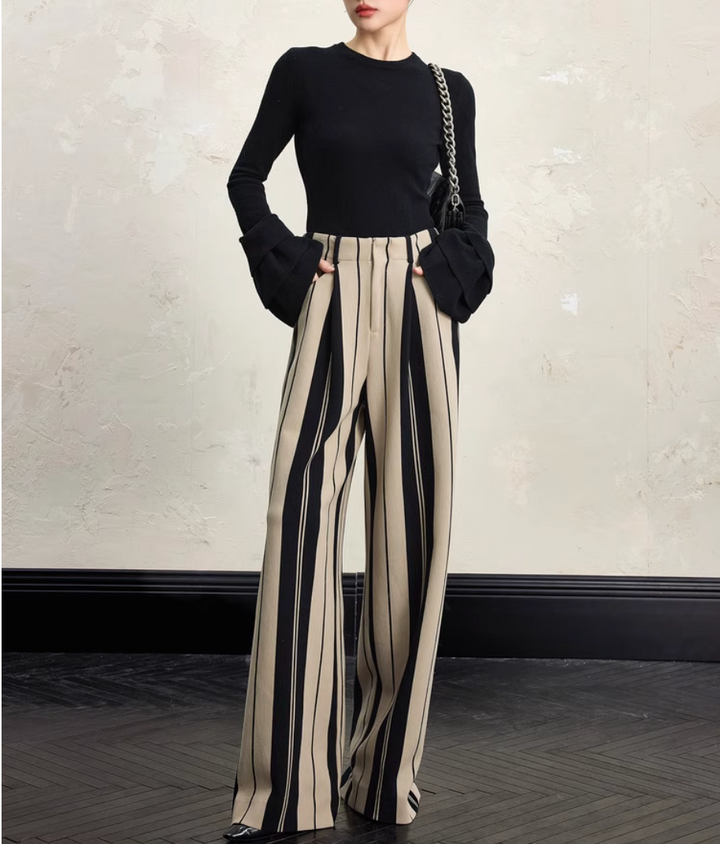 بنطلون واسع مخطط بخصر عالٍ – نوير