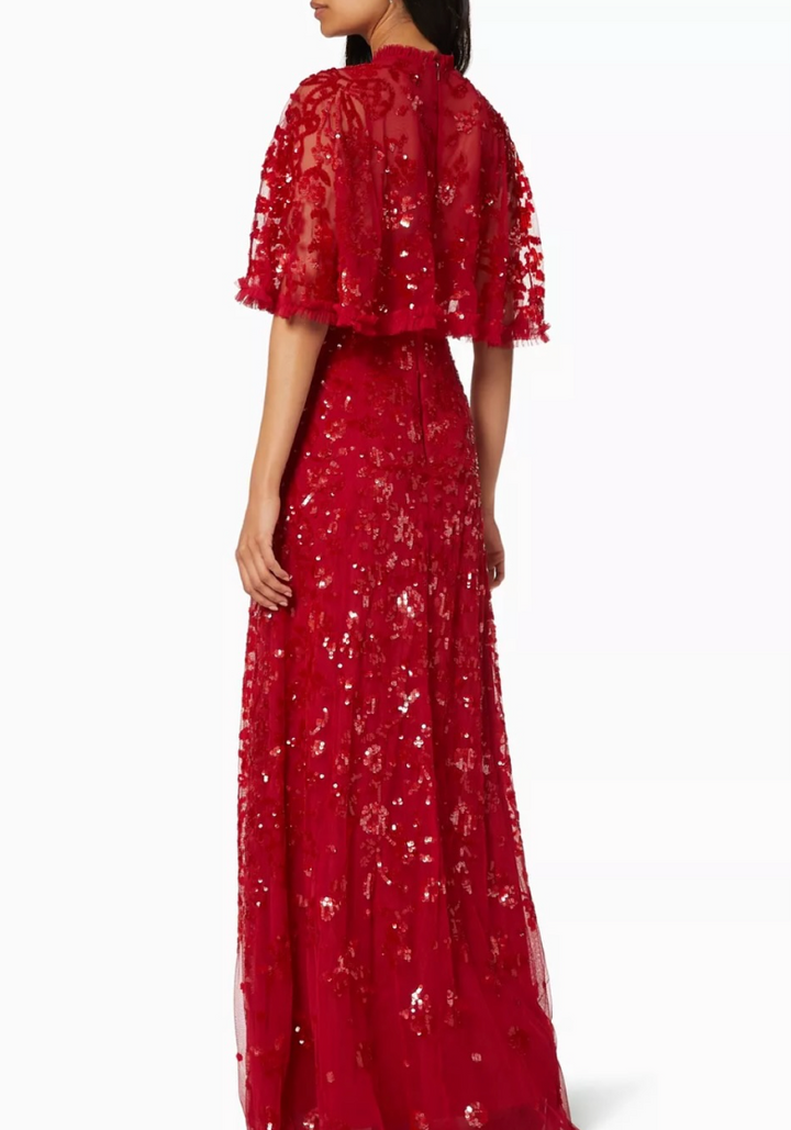 sequin lace midi gown with flutter sleeves – AURÉLIA