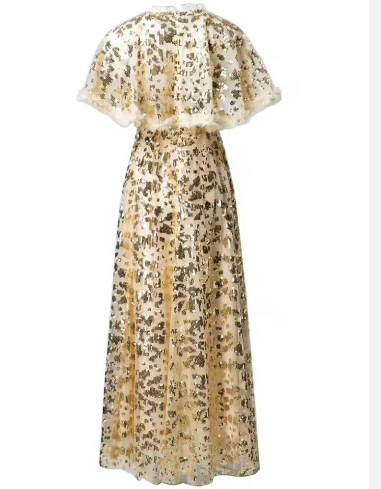 sequin lace midi gown with flutter sleeves – AURÉLIA