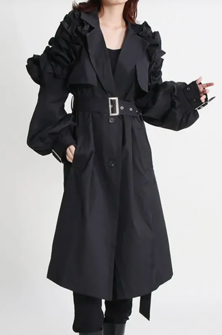 Structured Trench Jacket with Ruffled Sleeves – ELARA