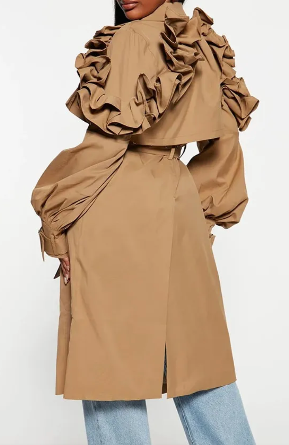 Structured Trench Jacket with Ruffled Sleeves – ELARA