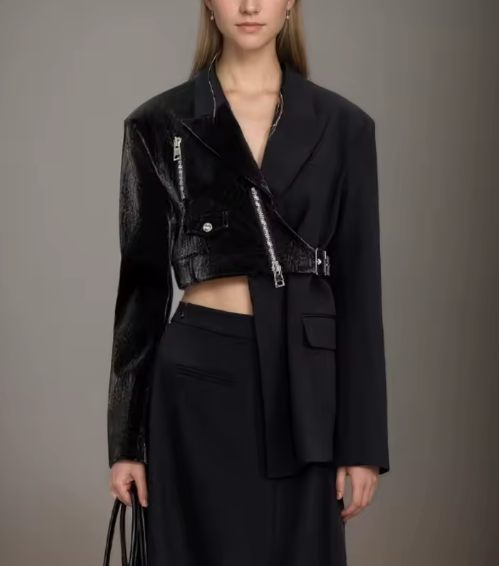 Asymmetric contrast blazer with sculpted lapel – ECLIPSE