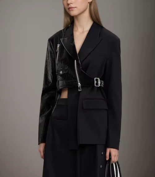 Asymmetric contrast blazer with sculpted lapel – ECLIPSE