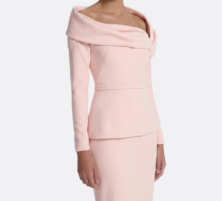 Blush Folded Off-Shoulder Mermaid Evening Gown - Elegance