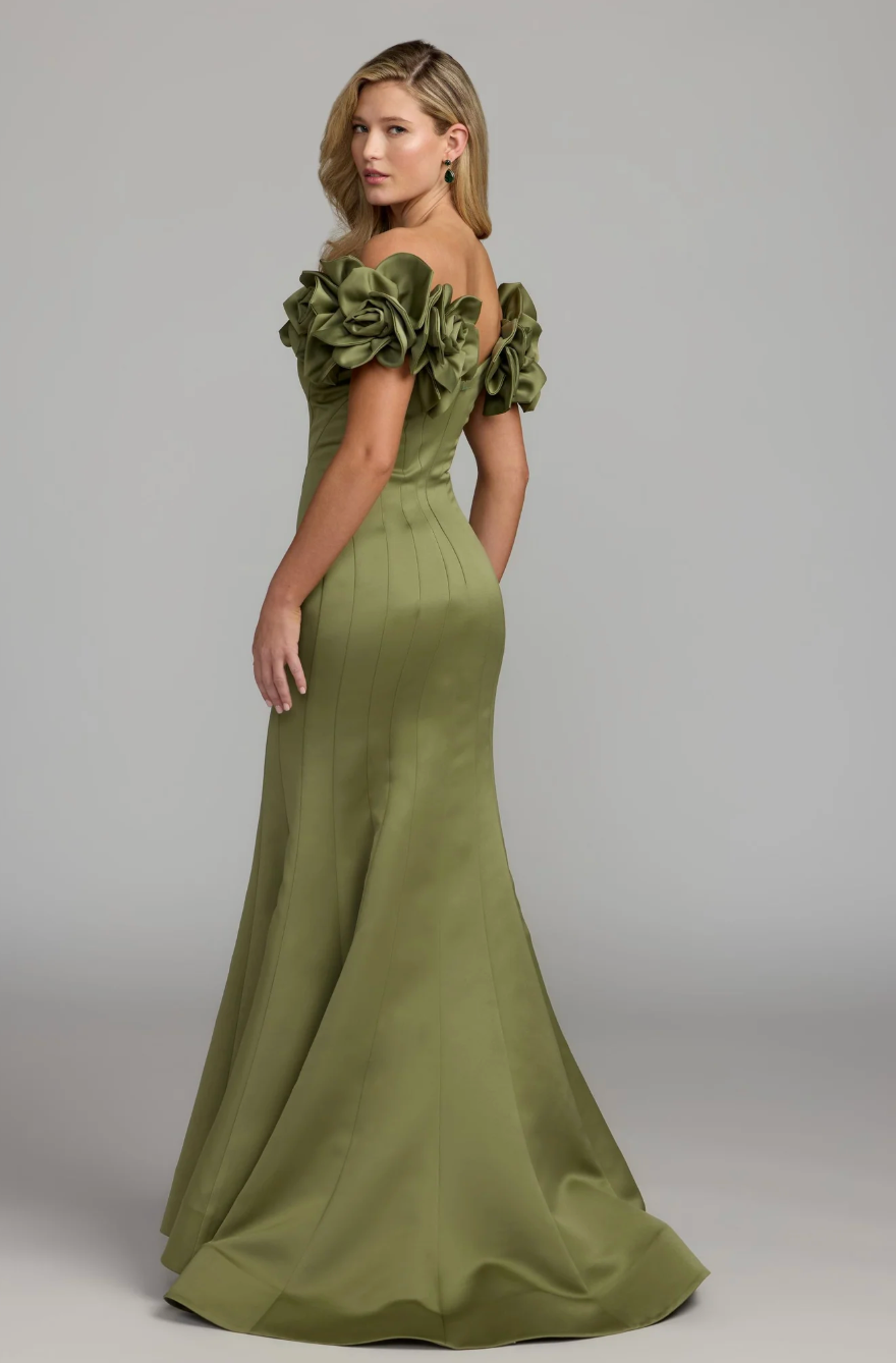 Floral Shoulder Mermaid Maxi Dress - Olive