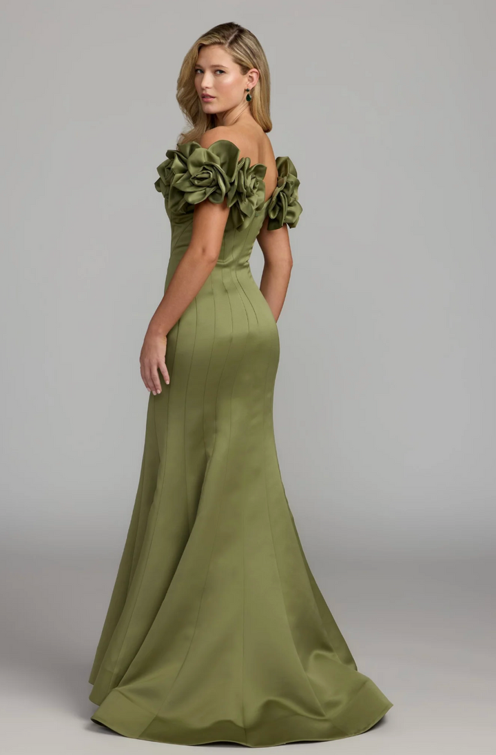 Floral Shoulder Mermaid Maxi Dress - Olive