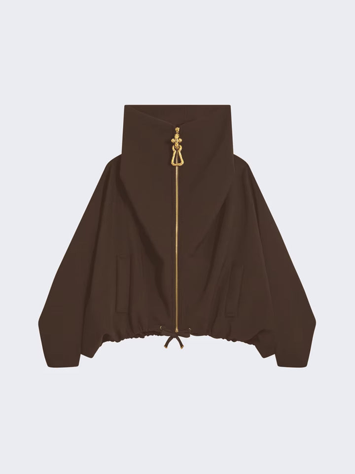 جاكيت بياقة عالية وسحاب أمامي مع حلية ذهبية - أوريا