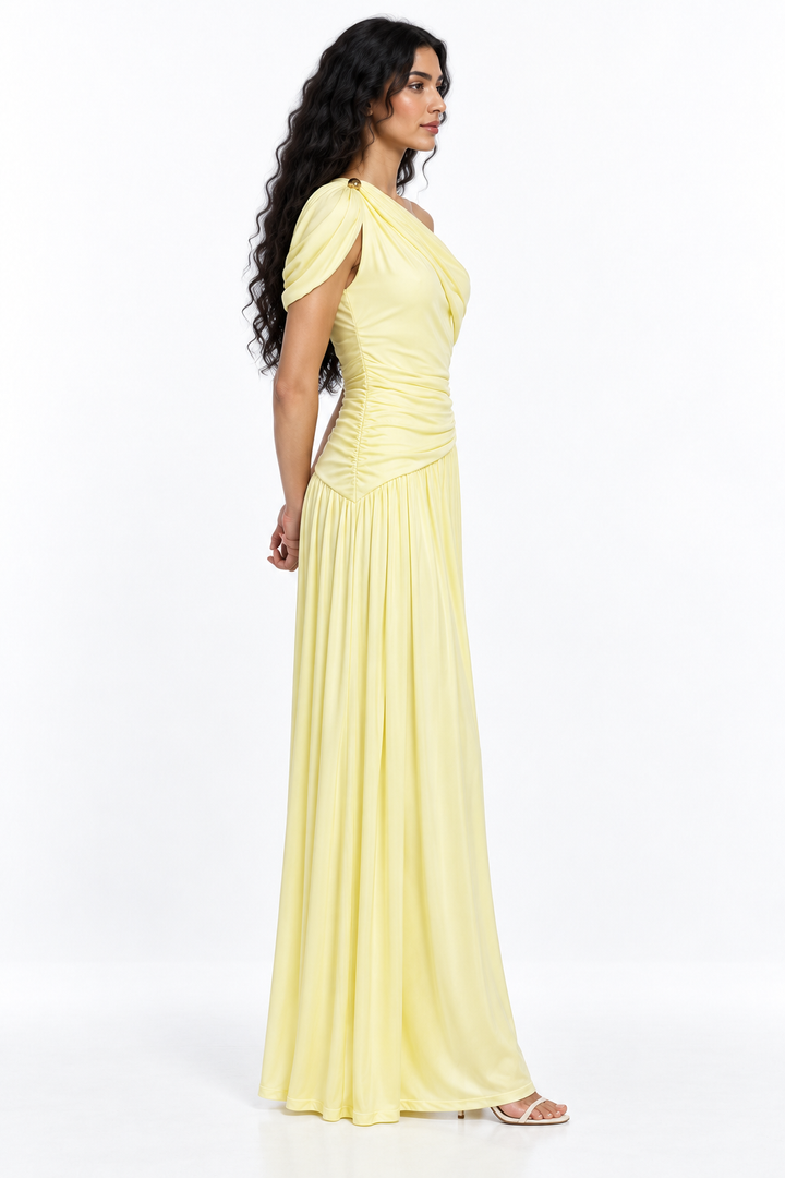 Asymmetric Ruched One-Shoulder Evening Gown - Rosavina