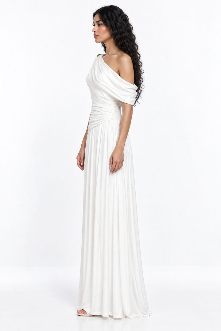 Asymmetric Ruched One-Shoulder Evening Gown - Rosavina