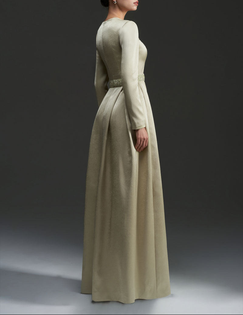 square-neck satin gown with embellished waist – SERENA