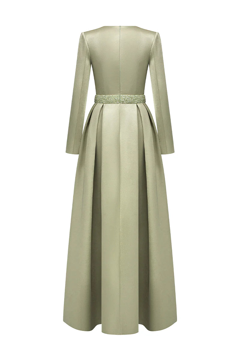 square-neck satin gown with embellished waist – SERENA