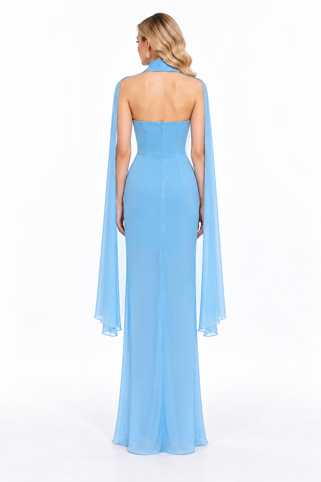 Pleated Draped Scarf Evening Gown - Solivene