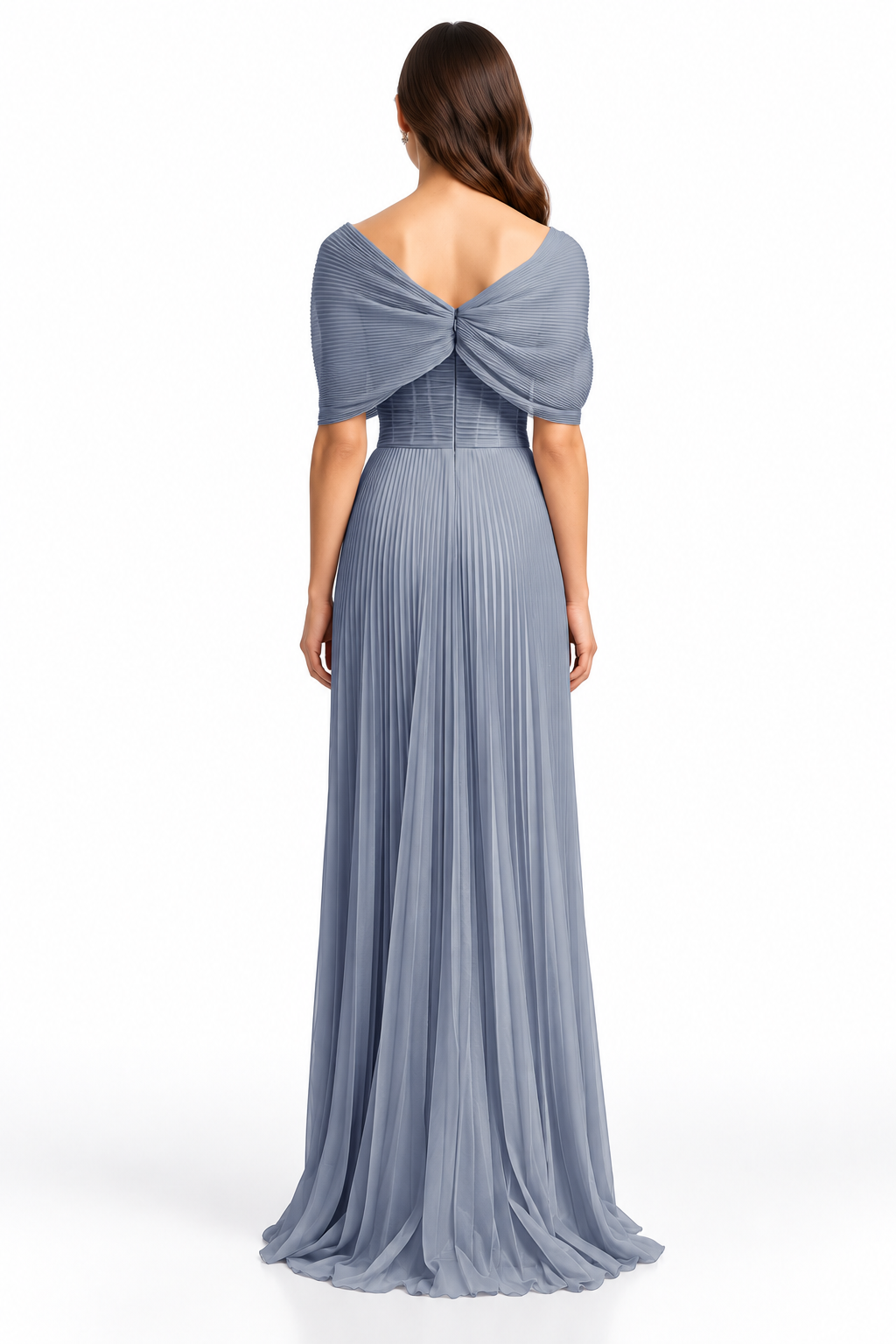 Silver Pleated Floral Gown -Lunavelle