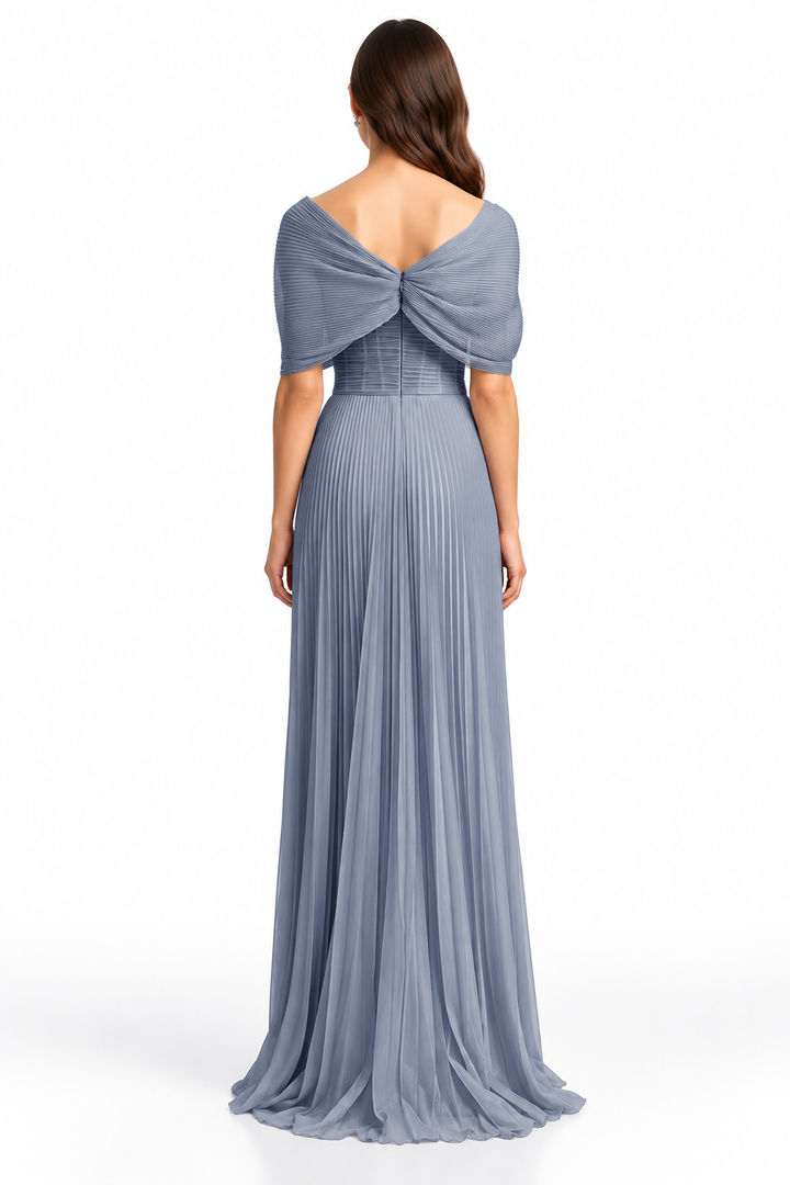 Silver Pleated Floral Gown -Lunavelle