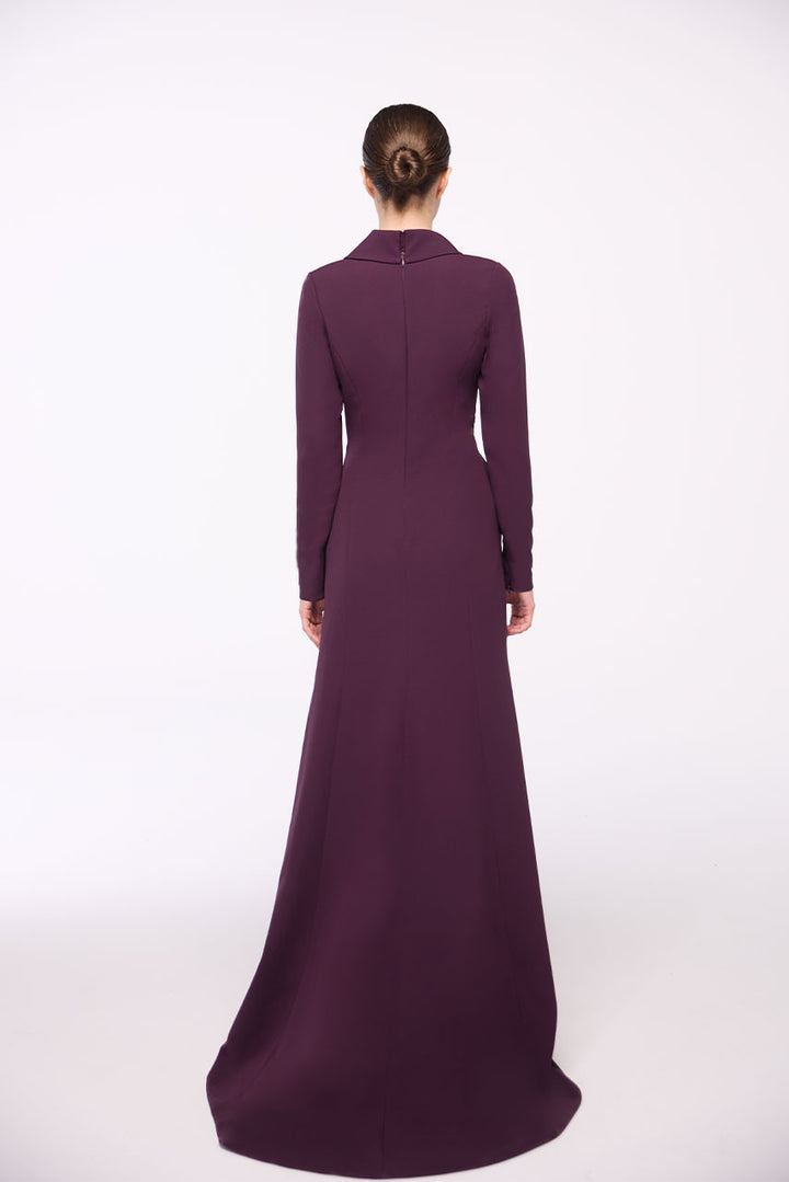 Wrap tuxedo-style long sleeve crepe gown – VIOLETTE