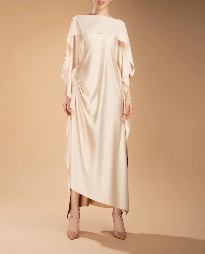 Satin draped kaftan dress with cape sleeves – VALENCIA