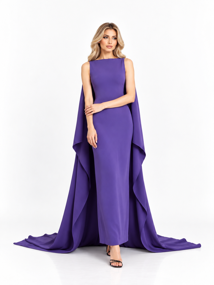 Purple Sleeveless Cape Maxi Dress - Amethyst