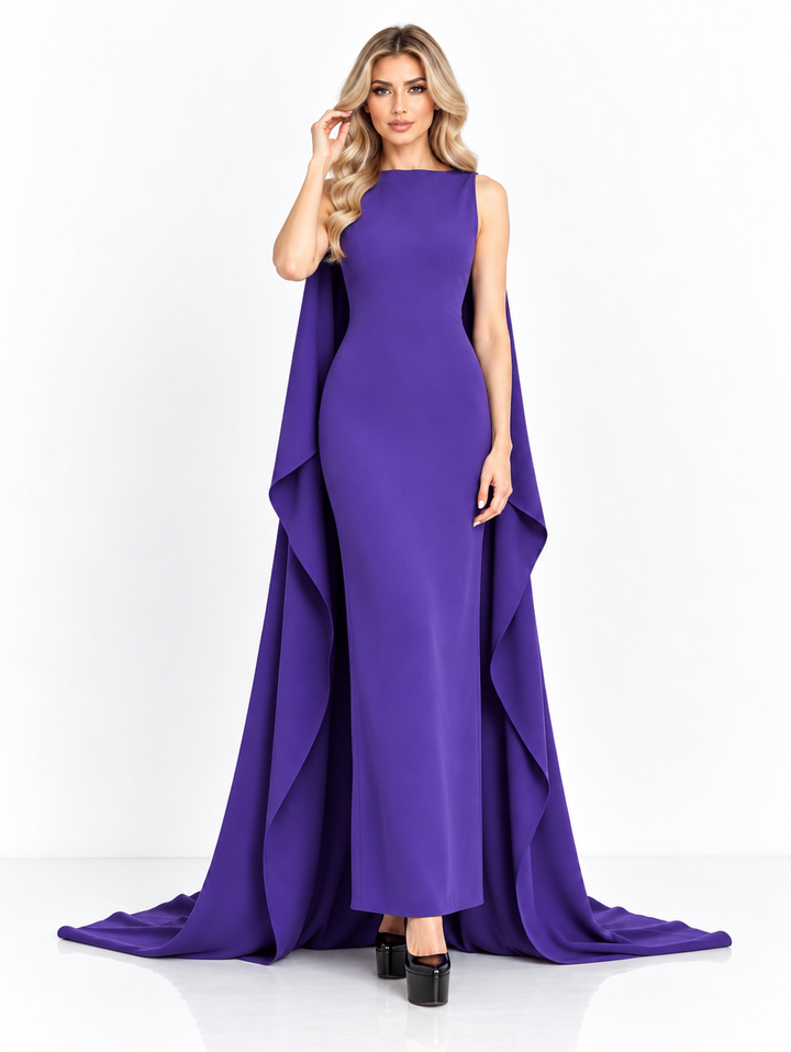 Purple Sleeveless Cape Maxi Dress - Amethyst