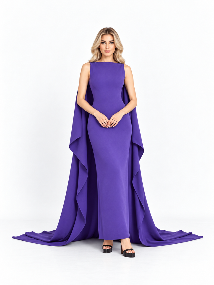 Purple Sleeveless Cape Maxi Dress - Amethyst
