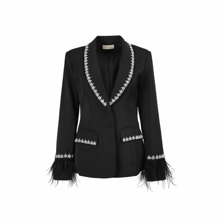 tailored blazer with crystal trim and feather cuffs - CELESTEDU