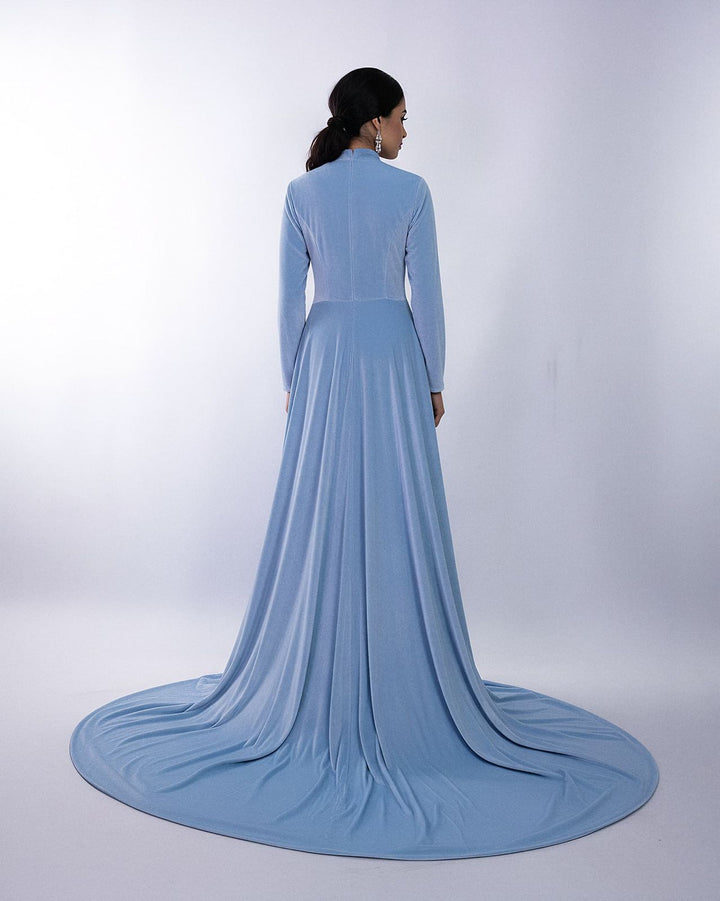 long-sleeve embellished gown with flowing cape – SELENECI