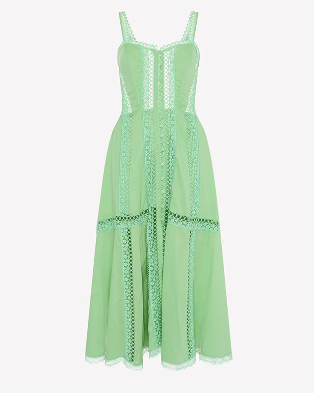 sleeveless lace-trimmed midi dress with corset bodice – NORIZA