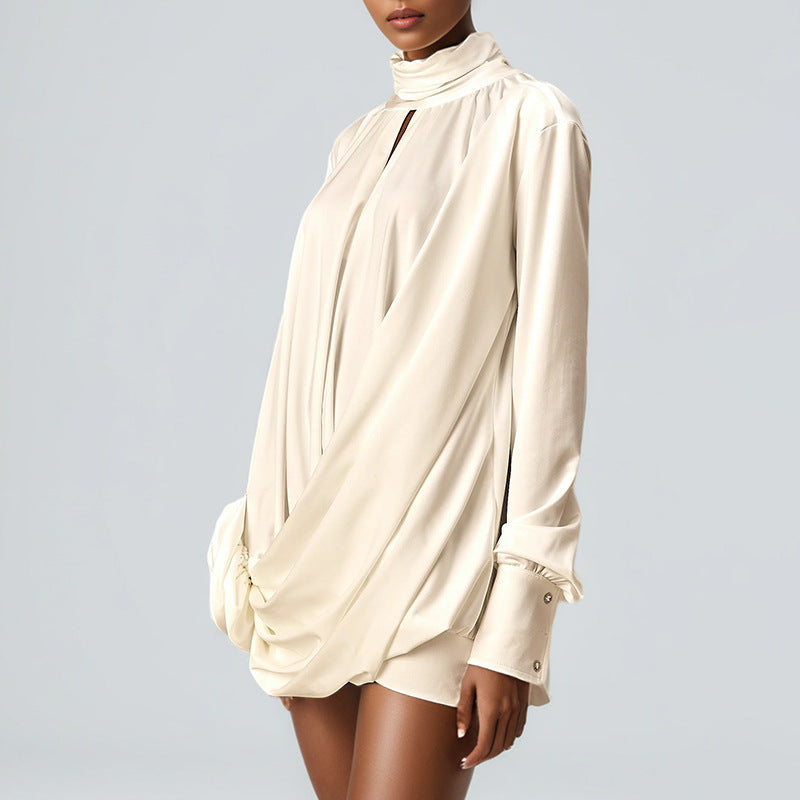 Geplooide top met uitlopende mouwen en maxi-rok set met tailleband – Rosiny 