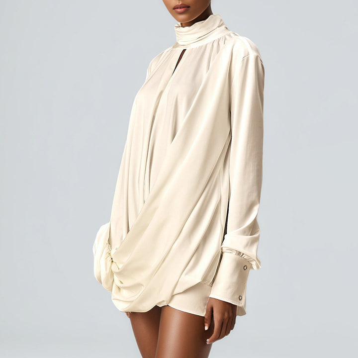 Geplooide top met uitlopende mouwen en maxi-rok set met tailleband – Rosiny 