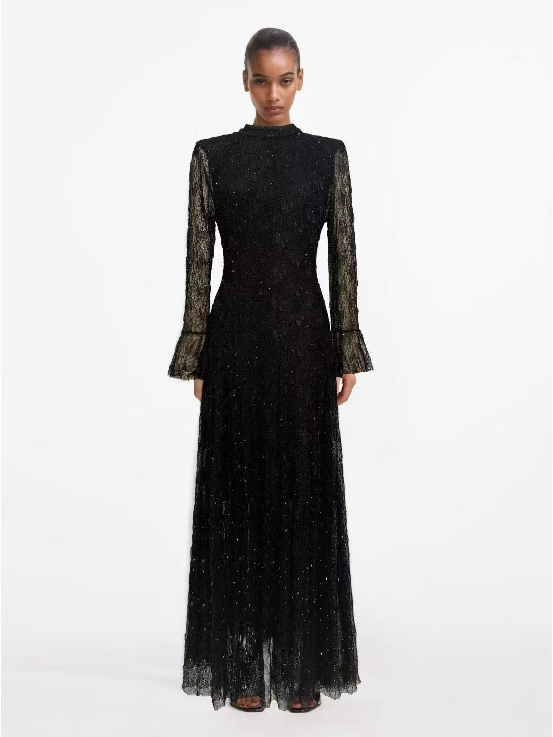 high-neck long sleeve lace gown – SIENNA