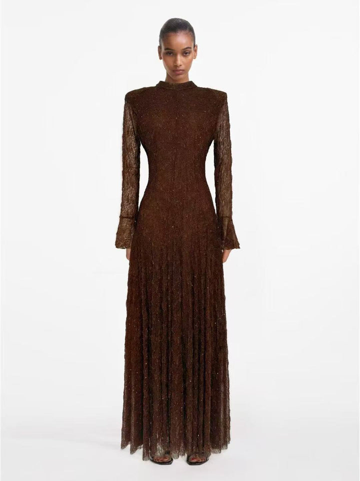 high-neck long sleeve lace gown – SIENNA