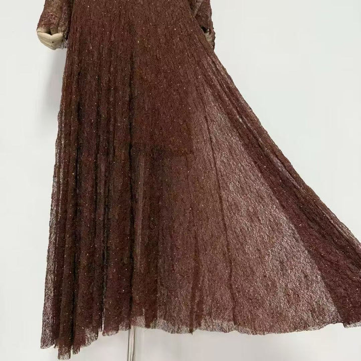 high-neck long sleeve lace gown – SIENNA