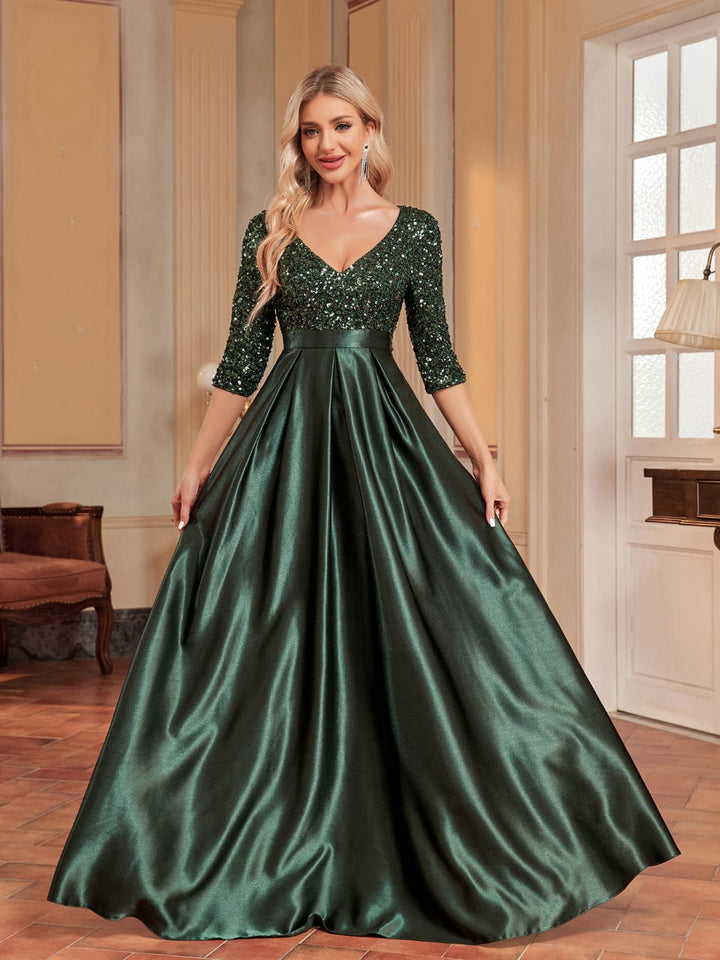 Plissiertes Oberteil mit ausgestellten Ärmeln und Maxirock-Set mit Taillengürtel – Rosiny 