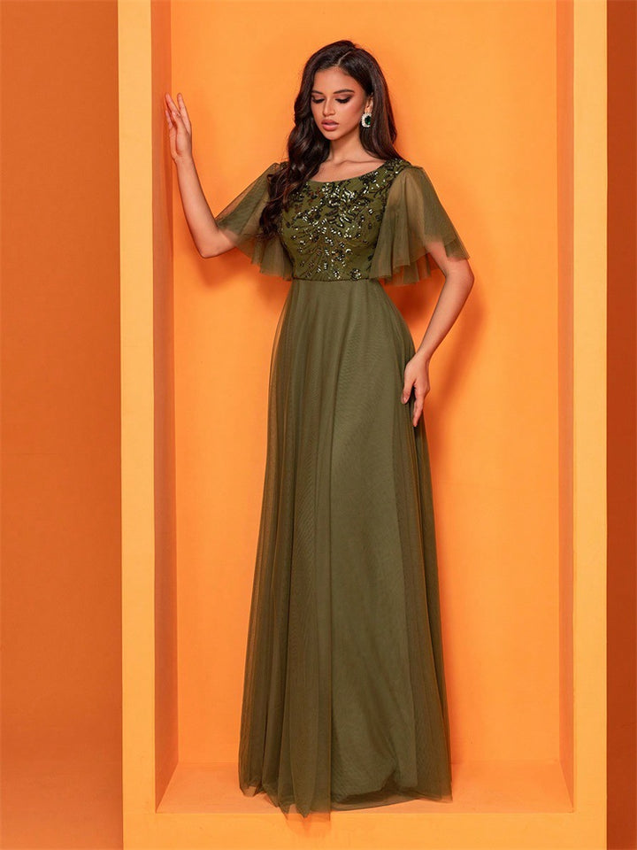 Geplooide top met uitlopende mouwen en maxi-rok set met tailleband – Rosiny 