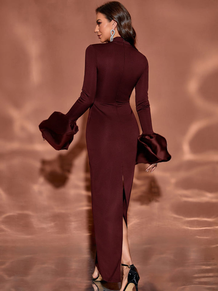 Geplooide top met uitlopende mouwen en maxi-rok set met tailleband – Rosiny 