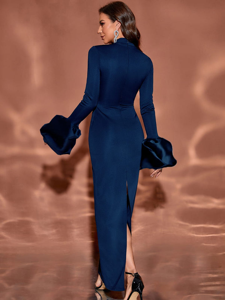 Geplooide top met uitlopende mouwen en maxi-rok set met tailleband – Rosiny 