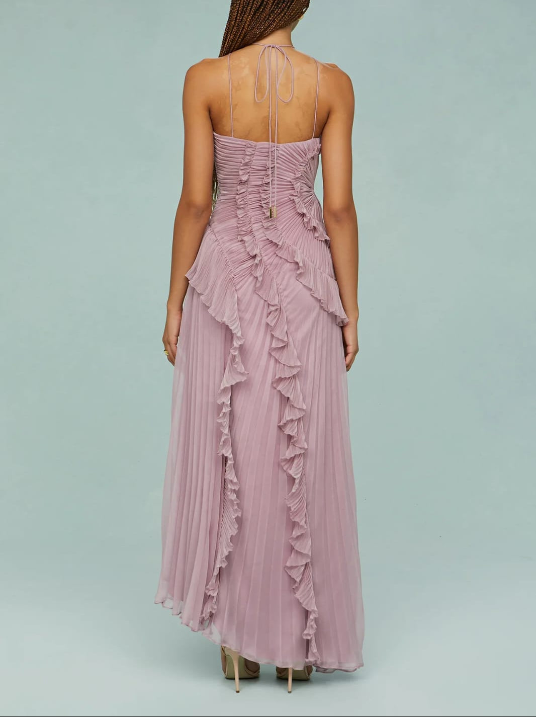 فستان هالتر مطوي مع كشكشة متتالية – أميكا